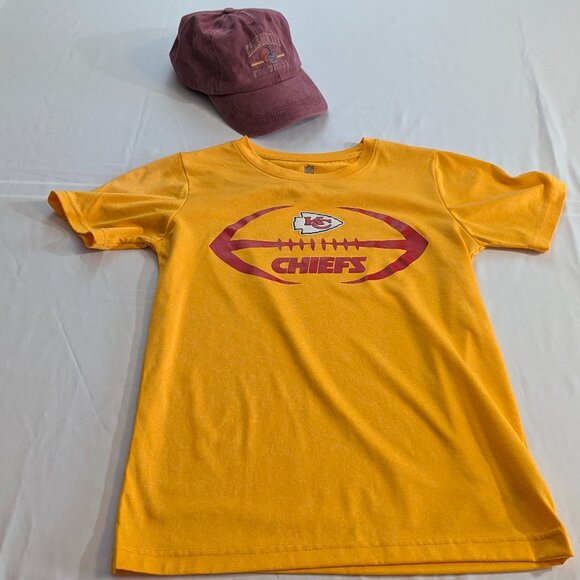Kansas City Chiefs Yellow Shirt Size Small and Baseball Cap Dark Red/Wine Color - Picture 1 of 11